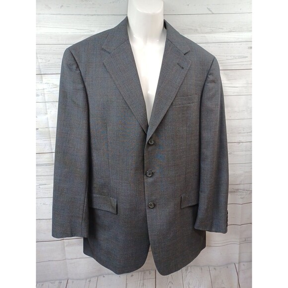 Vtg Tommy Hilfiger Windowpane Sport Coat Mens Gray 3 Button Jacket Blazer 40L - Picture 1 of 11